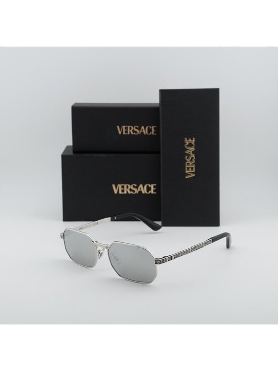 Versace VE2297 1000/6G Sunglasses Silver Rectangle Frame, Light Grey Lenses main image 4